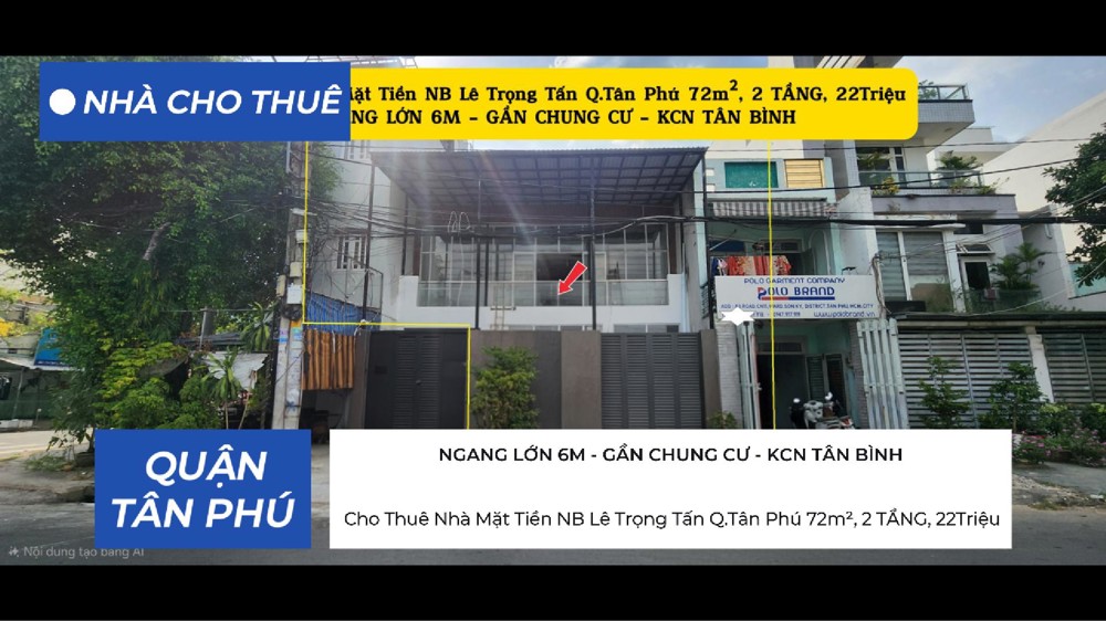Cho Thuê Nhà Mặt Tiền Nb Lê Trọng Tấn Q.tân Phú 72M², 2 Tầng, 22Triệu