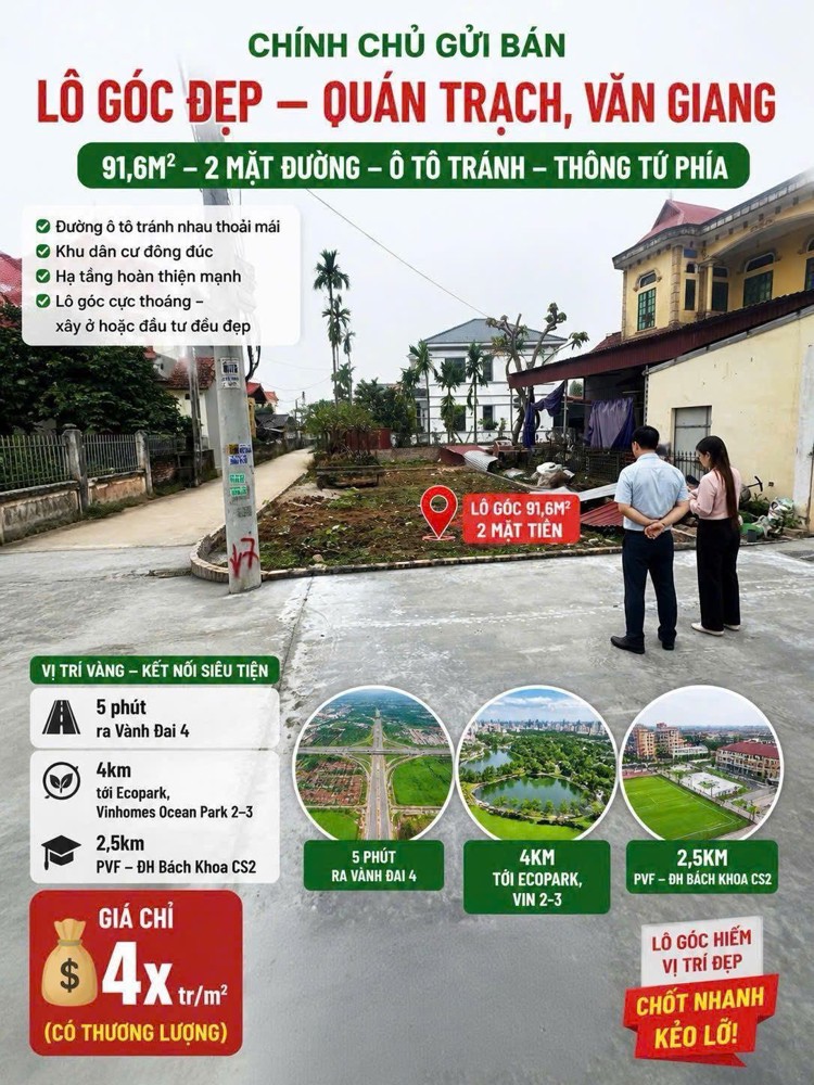 Chính Chủ Cần Bán Đất 2 Mặt Tiền - Giá Tốt Tại Quán Trạch, Liên Nghĩa - Văn Giang - Hưng Yên