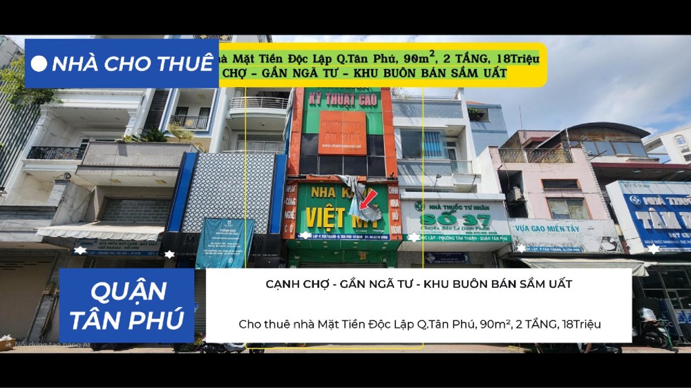 Cho Thuê Nhà Mặt Tiền Độc Lập Q.tân Phú, 90M², 2Tầng, 18Triệu