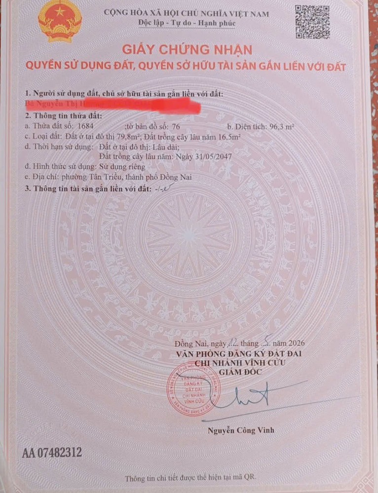 Chính Chủ Cần Bán Đất Mặt Tiền Đường Đường Tân Triều, Xã Tân Bình, Huyện Vĩnh Cửu, Đồng Nai