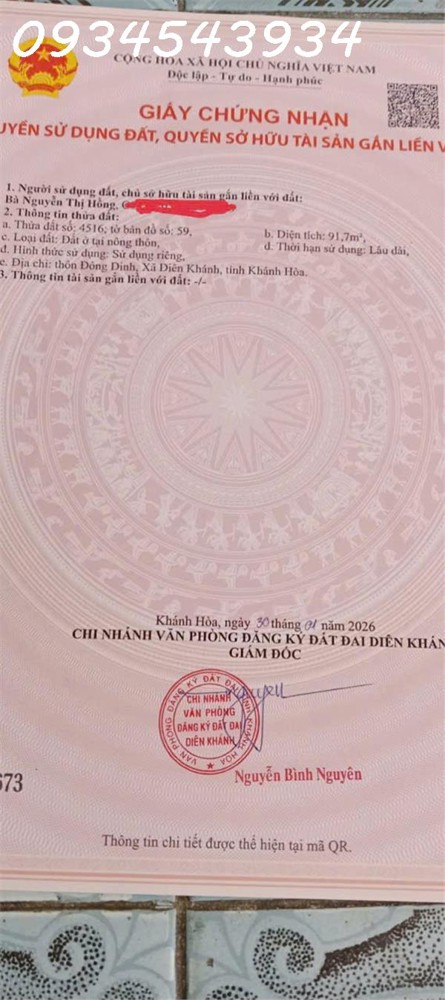 Bán Đất Nền Lô Góc 2 Mặt Tiền Thôn Đông Dinh Diên Khánh – Đường Ô Tô Tận Nơi