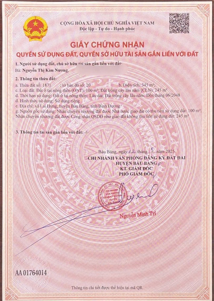 Đất 2 Mặt Tiền - Đầu Tư Sinh Lời - Chính Chủ Cần Bán Tại Xã Lai Hưng, Bàu Bàng, Bình Dương