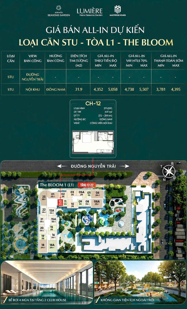 Studio Cao Cấp Chỉ Từ 3,7 Tỷ Tại Lumière Hanoi Seasons Garden – Trung Tâm Nguyễn Trãi