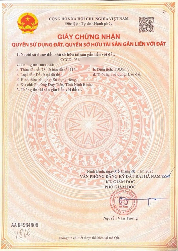 Chính Chủ Bán Đất Odt Sẵn Sổ Đối Diện Kcn Trác Văn