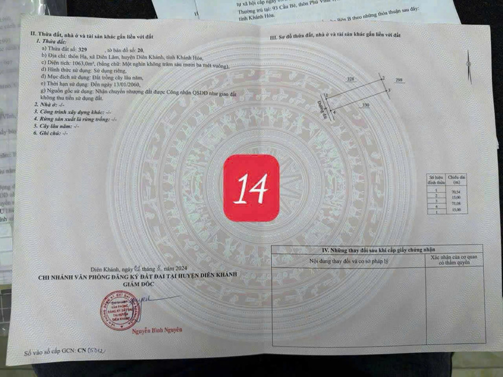 Chính Chủ Bán Đất Tại Diên Lâm ,Diên Khánh , Khánh Hòa
