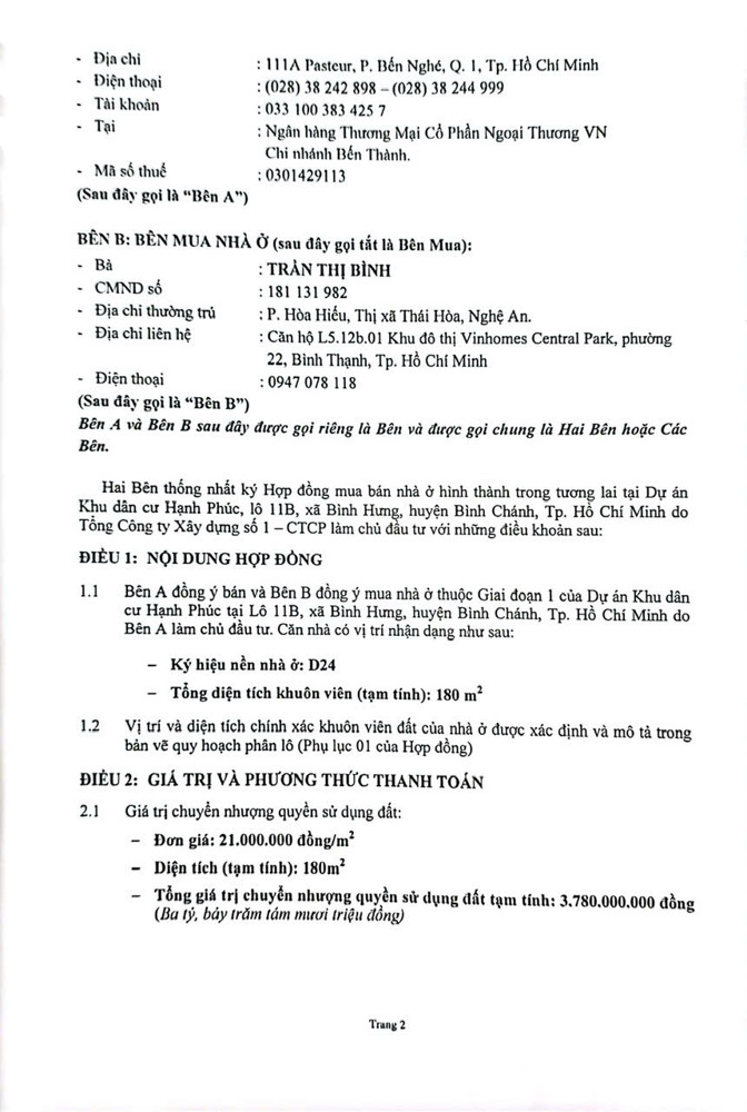 ► Bán Hợp Đồng Nhà Ở Hình Thành Trong Tương Lai – Khu Dân Cư Hạnh Phúc