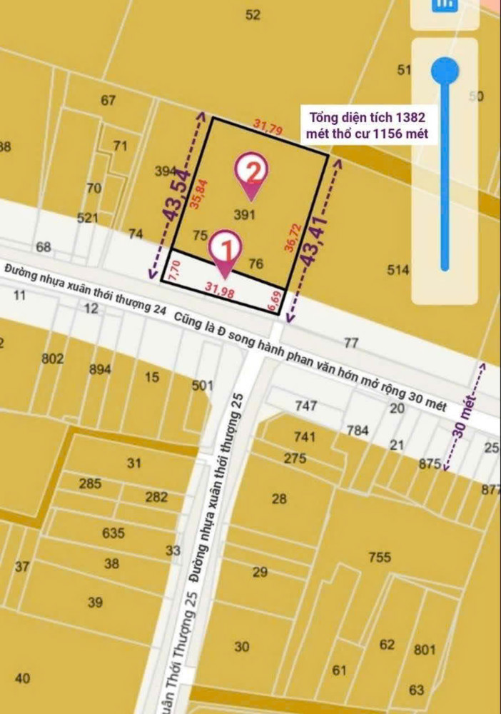Đất 2 Mt Xuân Thới Thượng 24 – Bà Điểm, Hóc Môn – Dt Khủng 1.382M²