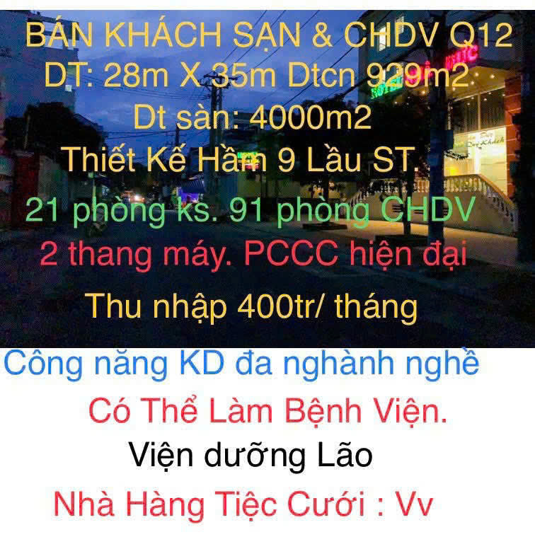 Bán Tòa Chdv 1000M2 Nguyễn Văn Quá, Q12 – Thu Nhập 400Tr/tháng