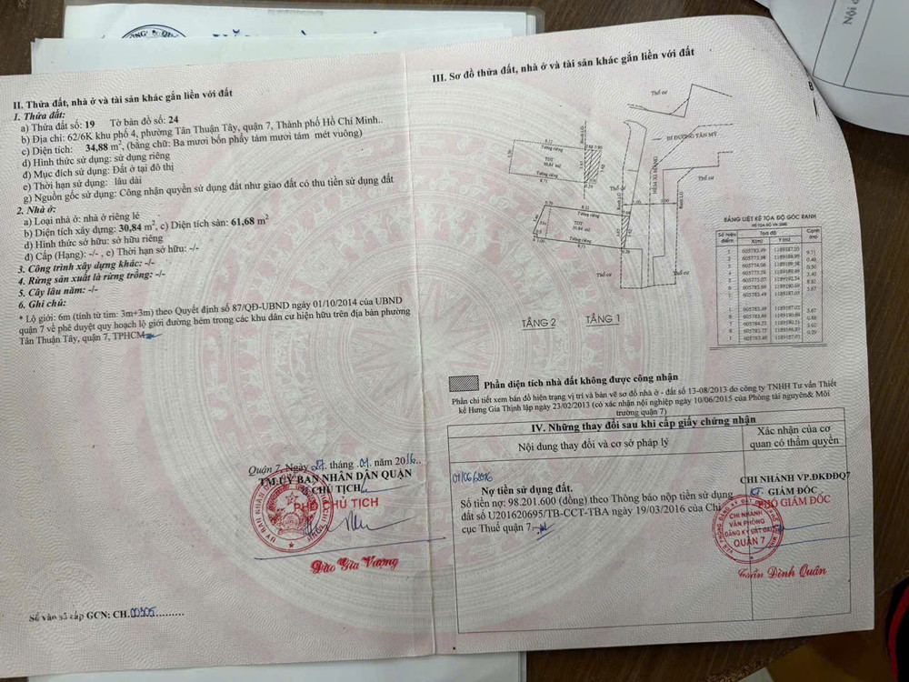 Bán Nhà Số 62/6K Khu Phố 4, Đường Tân Mỹ, P. Tân Thuận Tây, Quận 7, Hồ Chí Minh