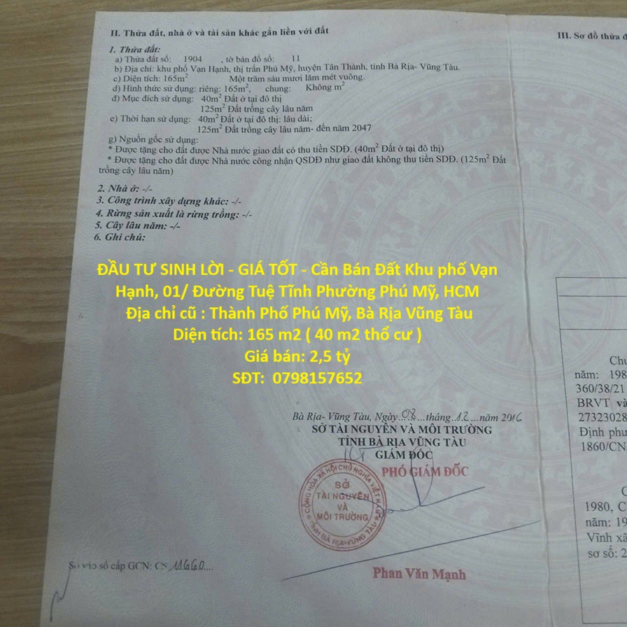 Đầu Tư Sinh Lời - Giá Tốt - Cần Bán Đất Khu Phố Vạn Hạnh, 01/ Đường Tuệ Tĩnh Phường Phú Mỹ, Hcm
