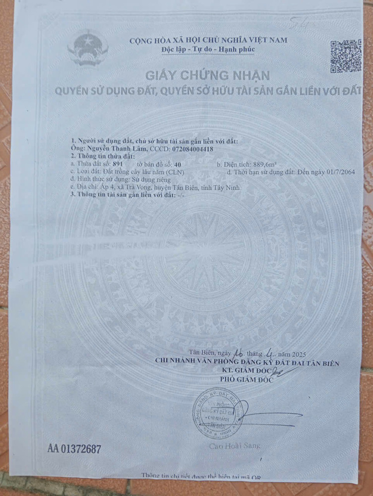 Sở Hữu Ngay Lô Đất Đẹp - Giá Tốt - Vị Trítại : Ấp 4 - Xã Trà Vong - Huyện Tân Biên - Tỉnh Tây Ninh