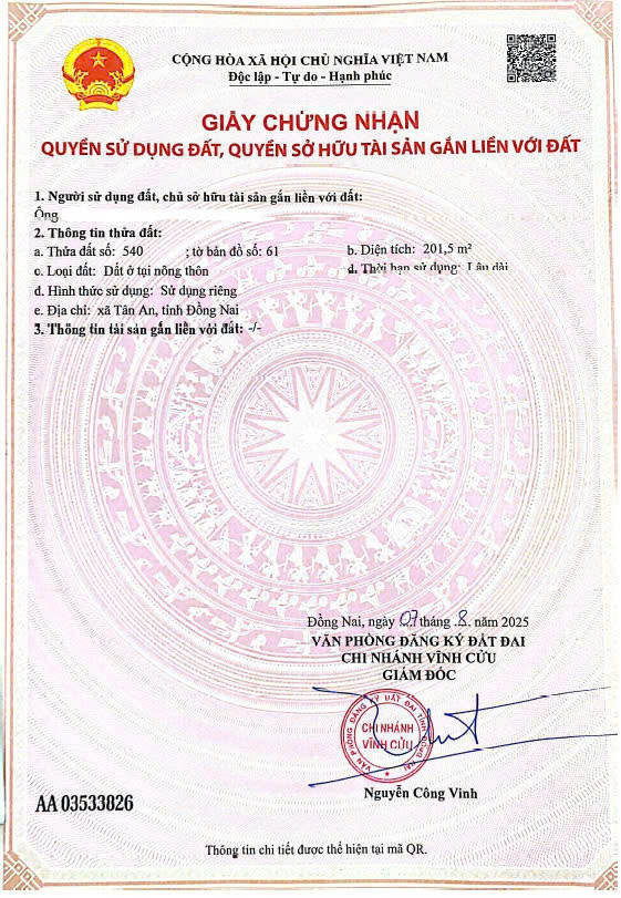 Chính Chủ Bán 6 Lô Đất Thổ Cư Tân An – Vĩnh Cửu, Đồng Nai