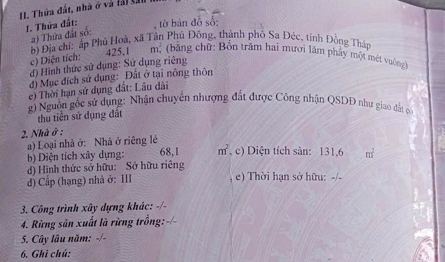 Bán Đất Thổ Cư 425M2 Đường Lê Hồng Phong, P.tân Phú Đông, Tp Sa Đéc, Đồng Tháp. Sổ Hồng, Hướng Đn
