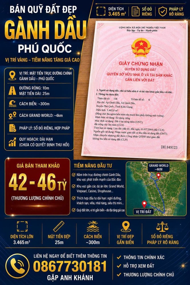 Đất Đẹp - Đầu Tư Sinh Lời - Chính Chủ Bán Đất Tặng Kèm Nhà Tại Xã Gành Dầu, Tp Phú Quốc, Kiên Giang