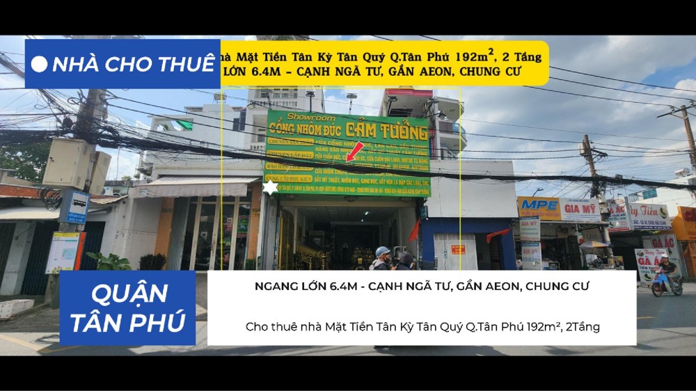 Cho Thuê Nhà Mặt Tiền Tân Kỳ Tân Quý Q.tân Phú 192M², 2Tầng- Cạnh Ngã Tư-Gần Aeon