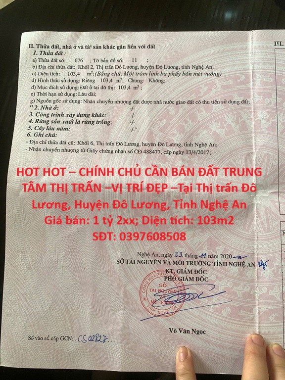 Hot Hot – Chính Chủ Cần Bán Đất Trung Tâm Thị Trấn –Vị Trí Đẹp –Tại Tt. Đô Lương, Đô Lương, Nghệ An