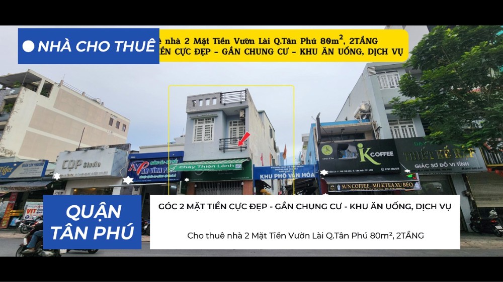 Cho Thuê Nhà 2 Mặt Tiền Vườn Lài Q.tân Phú 80M², 2Tầng, 20Triệu - Gần Chung Cư