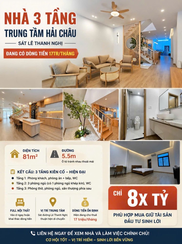 Nhà 3 Tầng Trung Tâm Hải Châu – Dòng Tiền 17 Triệu/tháng – Cơ Hội Đầu Tư Sinh Lời Hiếm Có
