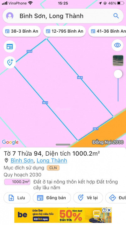Bán Đất Xã Bình Sơn Long Thành 1000.2M2, Giá 8,7 Tỷ