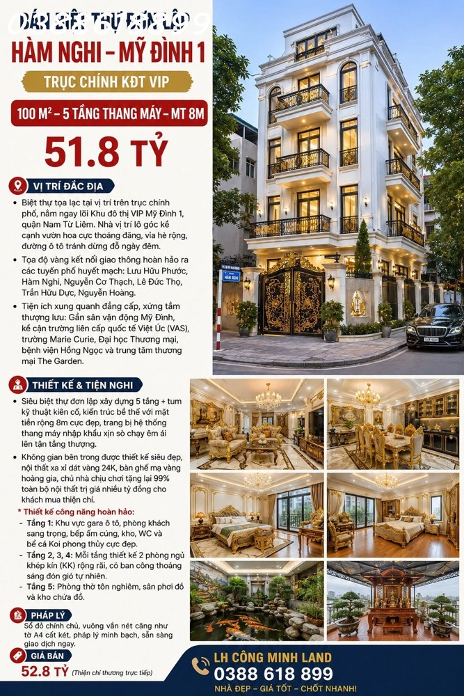 Bán Bt Đơn Lập Hàm Nghi - Mỹ Đình 1 - Trục Chính Kđt Vip - 100 M² - 5 Tầng Thang Máy - Mt 8M - Giá