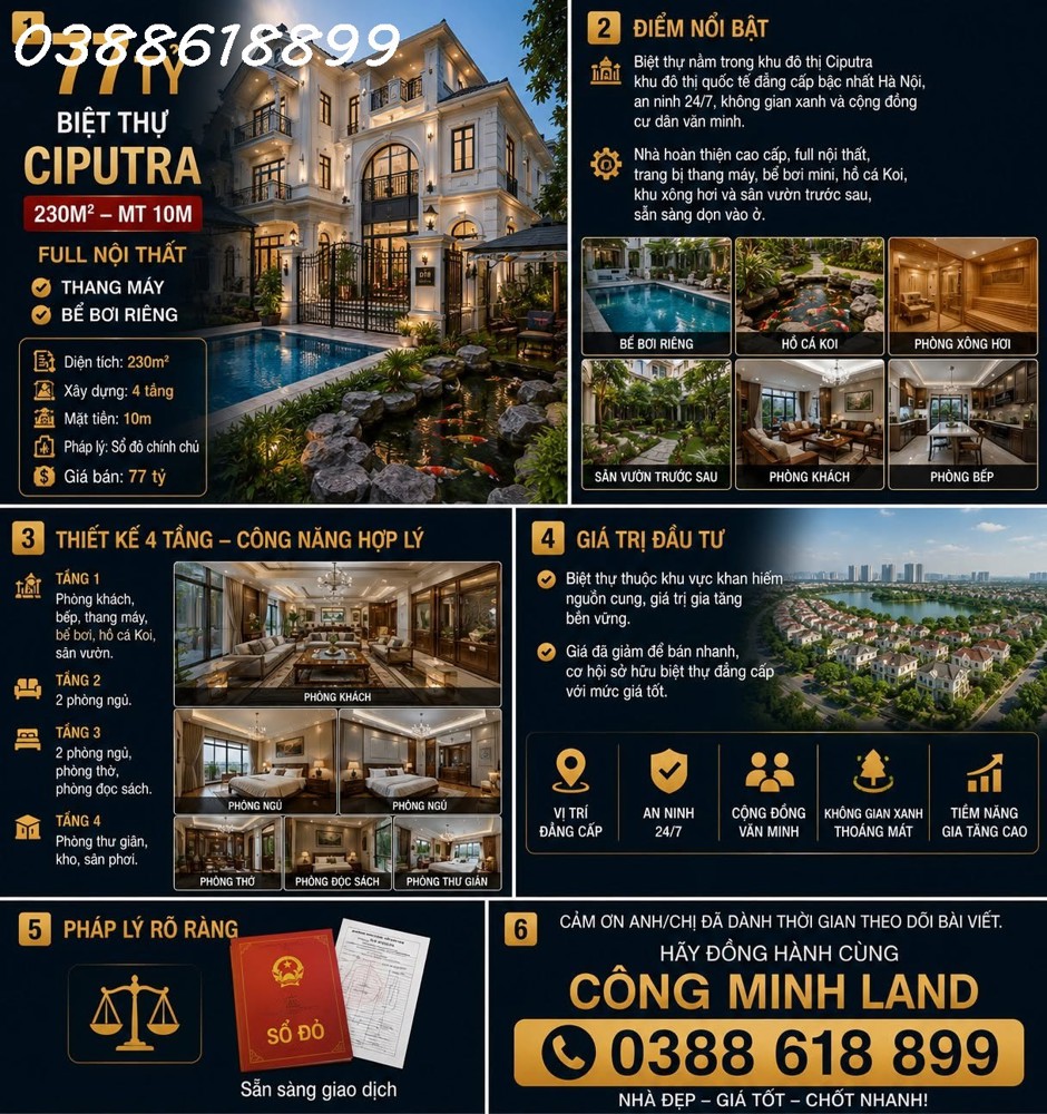 Biệt Thự Ciputra 230M² – Mt 10M - Full Nội Thất – Thang Máy – Bể Bơi Riêng - Đẳng Cấp Tinh Hoa