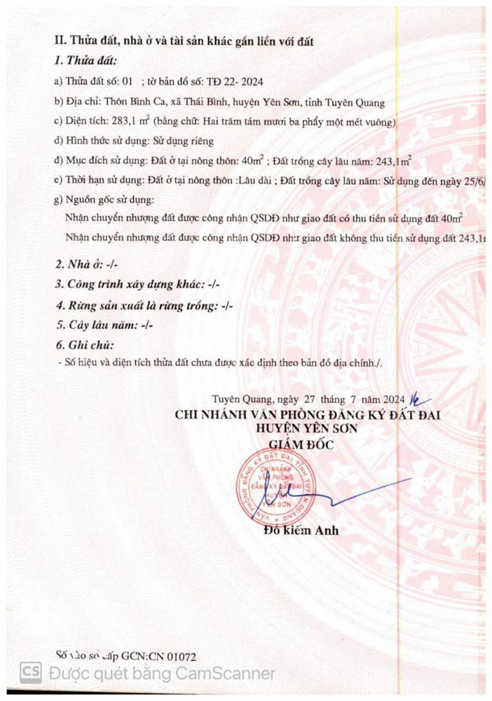 Chính Chủ Bán Lô Đất Đẹp Tại Xã Thái Bình, Yên Sơn, Tuyên Quang