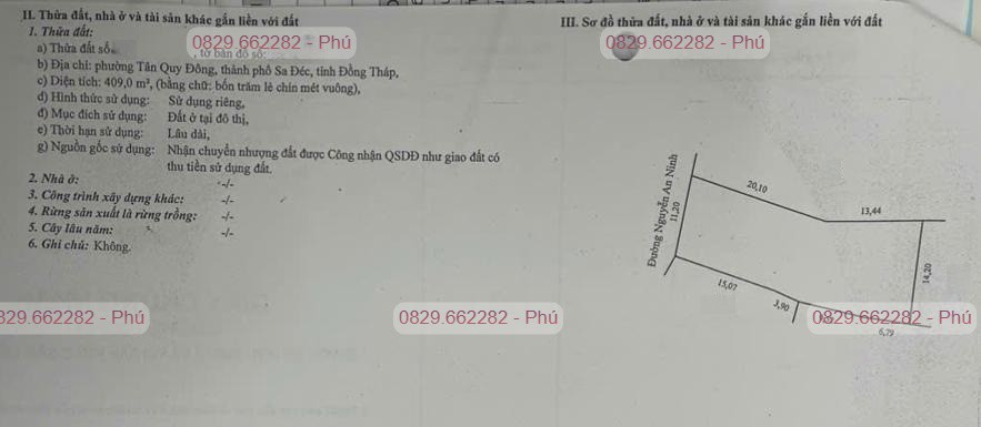 Bán Đất Thổ Cư 864M2 Sổ Hồng Nguyễn An Ninh, Tân Quy Đông, Sa Đéc. Giá 2.5 Tỷ