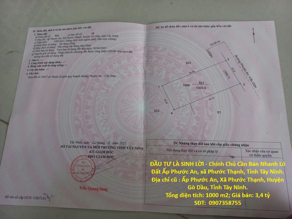Đầu Tư Là Sinh Lời - Chính Chủ Cần Bán Nhanh Lô Đất Ấp Phước An, Xã Phước Thạnh, Tỉnh Tây Ninh