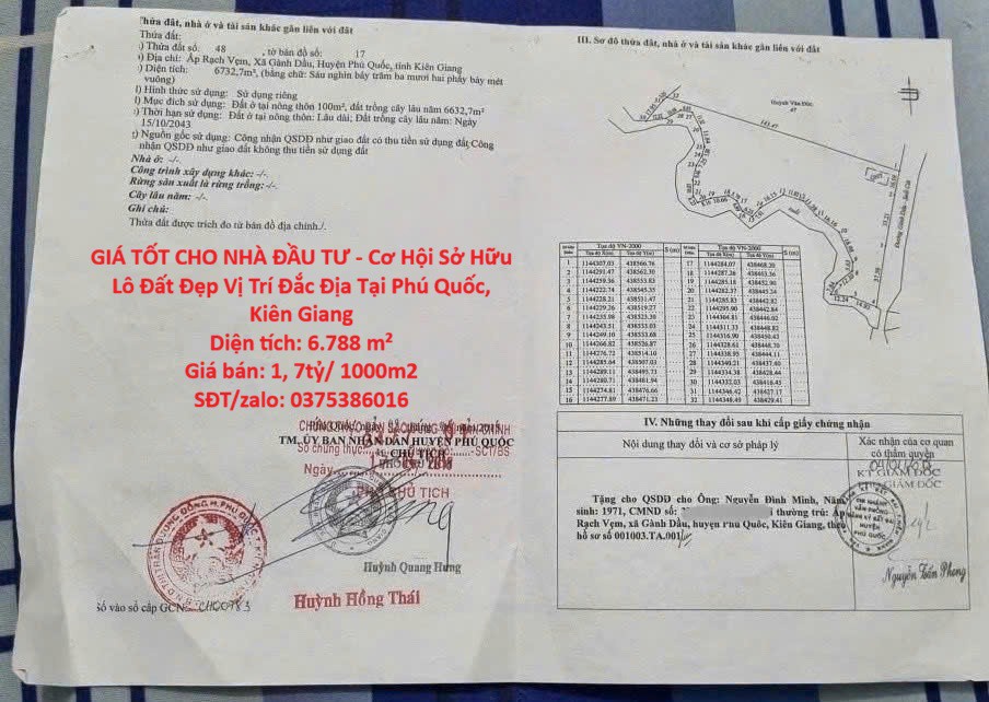 Giá Tốt Cho Nhà Đầu Tư - Cơ Hội Sở Hữu Lô Đất Đẹp Vị Trí Đắc Địa Tại Phú Quốc, Kiên Giang