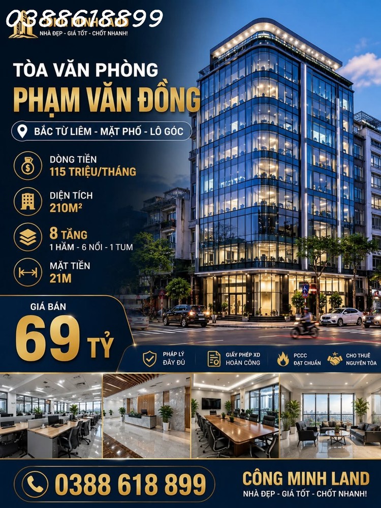 Bán Tòa Văn Phòng Phạm Văn Đồng - Bắc Từ Liêm - Mặt Phố - Dòng Tiền 115 Triệu/tháng - 210M2 - 8