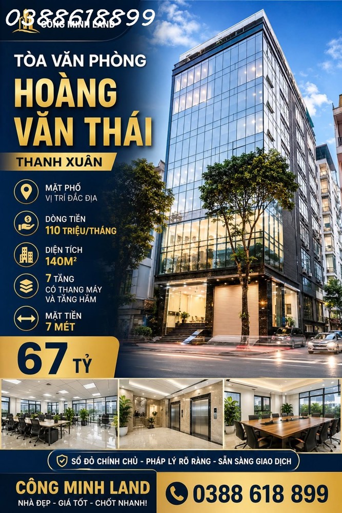 Bán Tòa Văn Phòng Hoàng Văn Thái - Thanh Xuân - Mặt Phố - Dòng Tiền 110 Triệu/tháng - 140M2 - 7