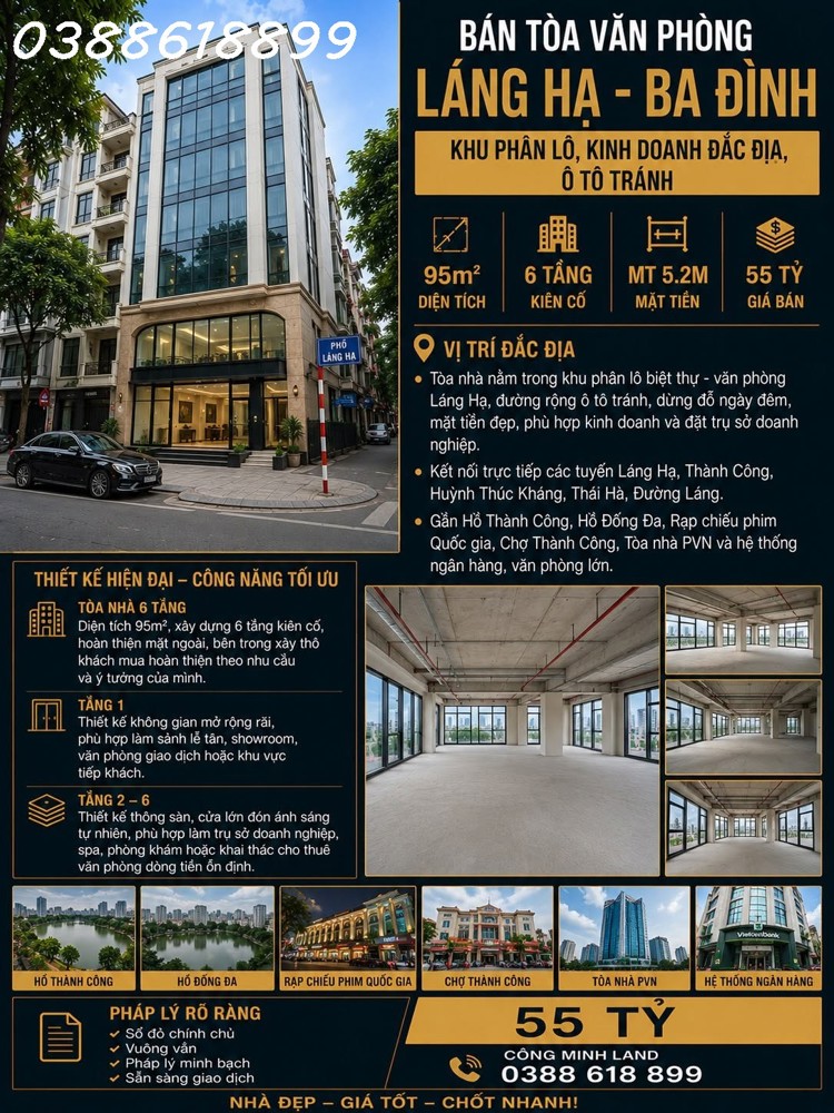 Bán Tòa Văn Phòng Láng Hạ - Ba Đình - Khu Phân Lô, Kinh Doanh Đắc Địa, Ô Tô Tránh - 95M2 - 6 Tầng 