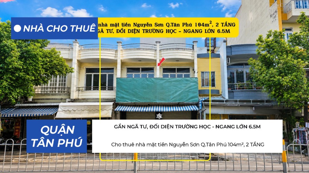 Cho Thuê Nhà Mặt Tiền Nguyễn Sơn 104M², 2 Tầng - Gần Ngã Tư, Đối Diện Trường Học