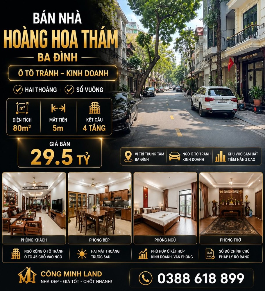 Bán Nhà Hoàng Hoa Thám - Ba Đình - Ô Tô Tránh Kinh Doanh - Hai Thoáng - 80M2 - 4 Tầng - Mt 5M 