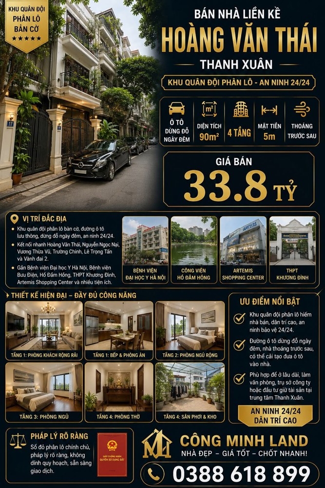 Bán Nhà Liền Kề Hoàng Văn Thái - Thanh Xuân - Khu Quân Đội Phân Lô - Ô Tô Dừng Đỗ - 90M2 - 4 Tầng 