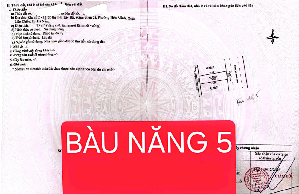 Bán Đất Bàu Năng 5 – Gần Biển – Sát Trục Lý Thái Tông