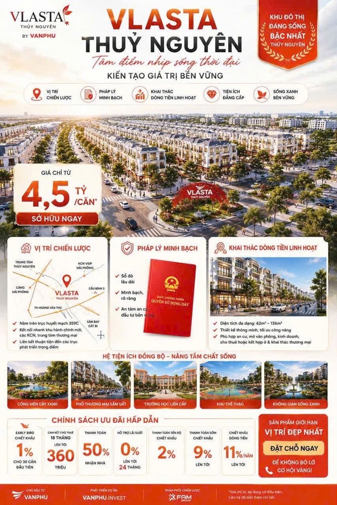 Siêu Sốc Chỉ Từ 4,5 Tỷ Sở Hữu Ngay Nhà Phố Vlasta – Đón Đầu Làn Sóng Phát Triển Của Trung Tâm