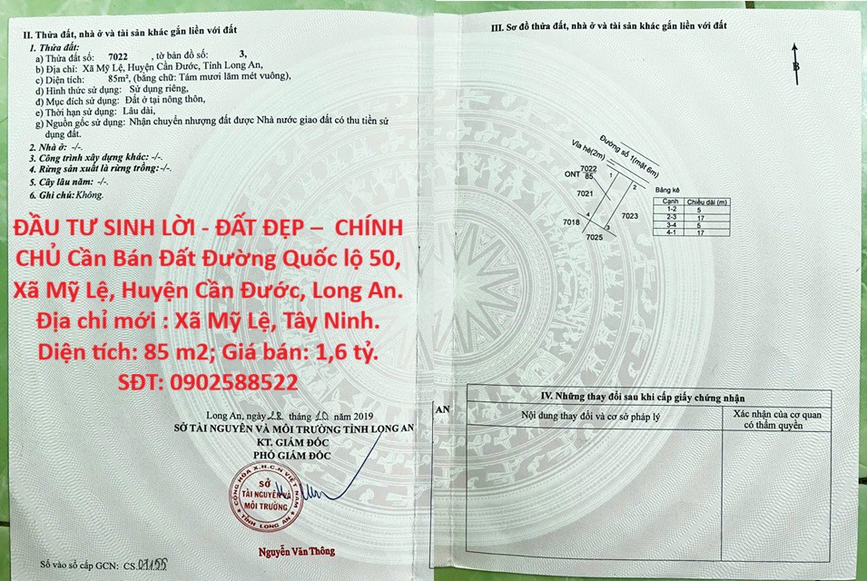 Đầu Tư Sinh Lời - Đất Đẹp – Chính Chủ Cần Bán Đất Đường Quốc Lộ 50, Xã Mỹ Lệ, Huyện Cần Đước, Long