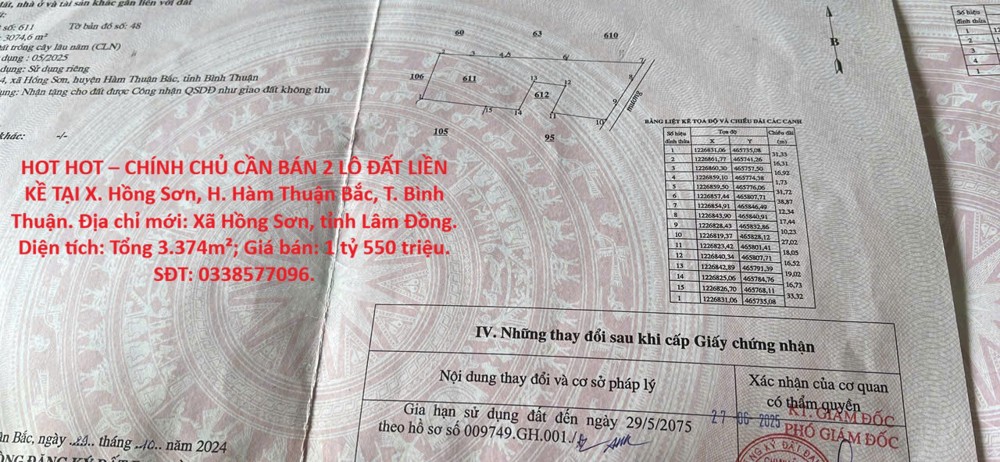 Hot Hot – Chính Chủ Cần Bán 2 Lô Đất Liền Kề Tại X. Hồng Sơn, H. Hàm Thuận Bắc, T. Bình Thuận
