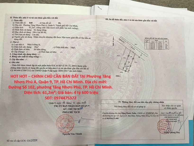 Hot Hot – Chính Chủ Cần Bán Đất Tại Phường Tăng Nhơn Phú A, Quận 9, Tp. Hồ Chí Minh