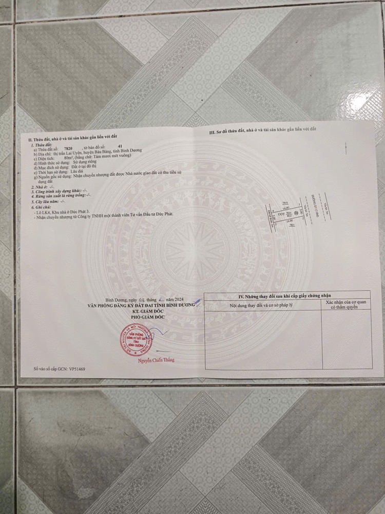 Đất Đẹp- Giá Tốt Bán Nhanh Lô Đất Đầu Tư Là Sinh Lời Tại Tp Huyện Bàu Bàng, Bình Dương