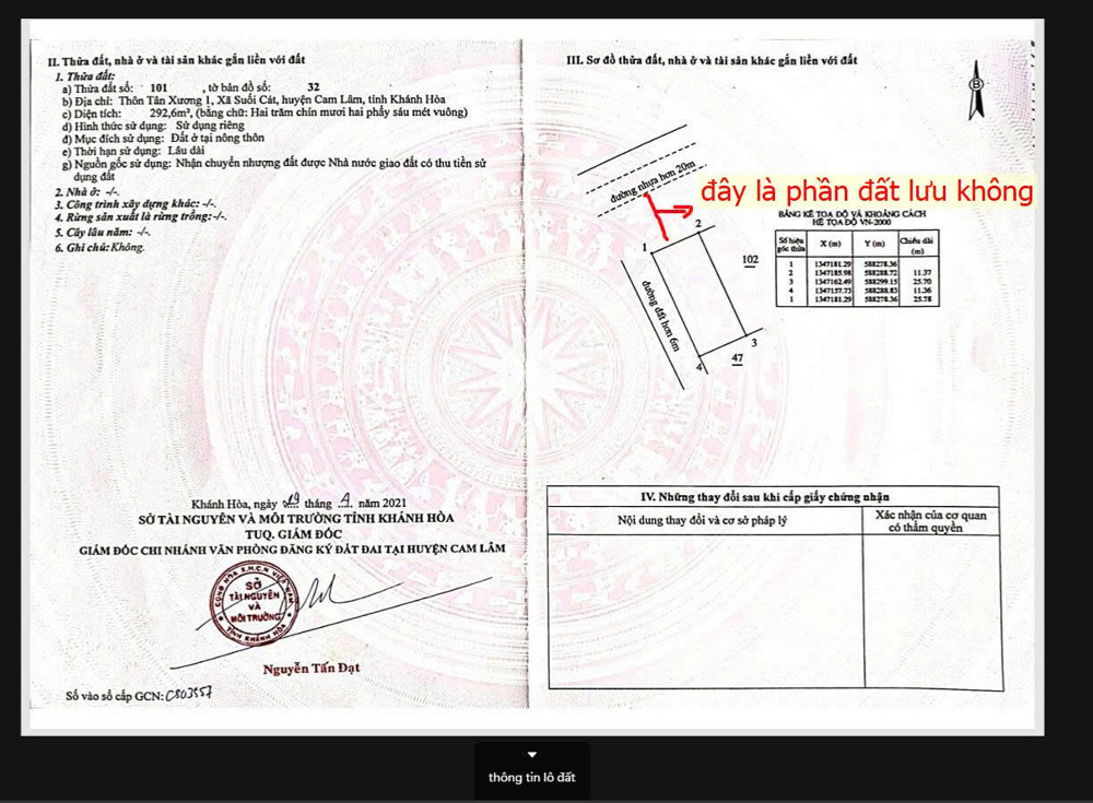 Chính Chủ Cần Bán Đất Thôn Tân Xương 1, X. Suối Cát, H. Cam Lâm, T. Khánh Hòa