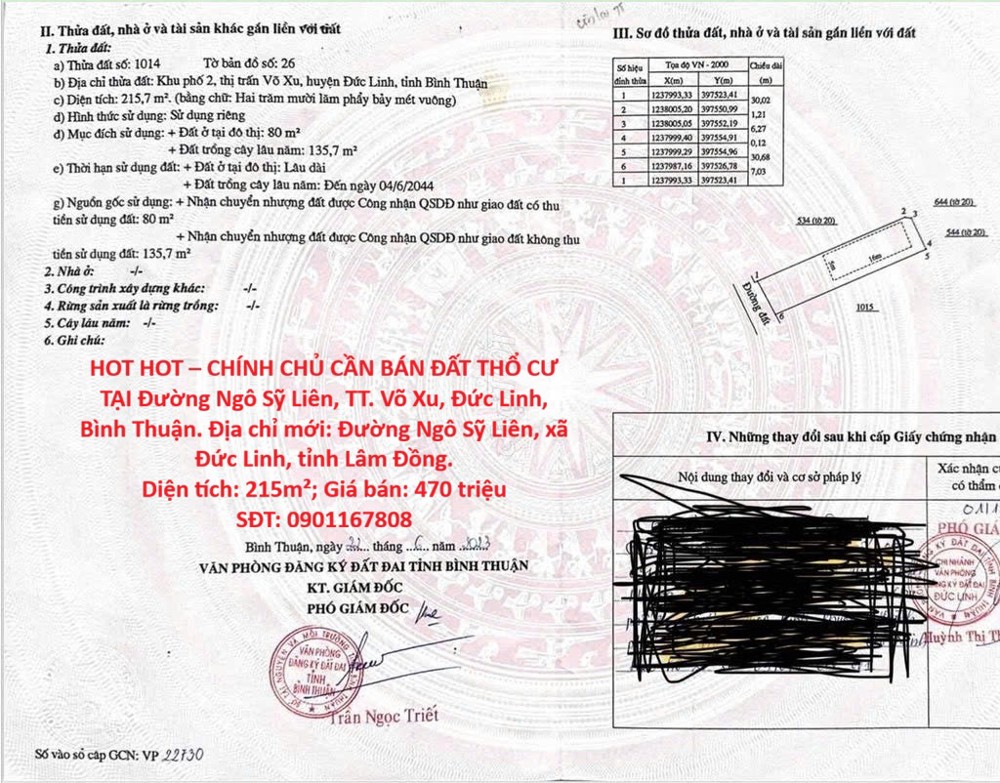 Hot Hot – Chính Chủ Cần Bán Đất Thổ Cư Tại Đường Ngô Sỹ Liên, Tt. Võ Xu, Đức Linh, Bình Thuận
