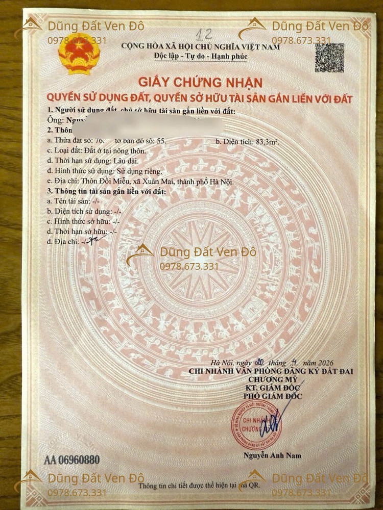83,3M Đồi Miễu-Nam Phương Tiến-Chương Mỹ-Hà Nội