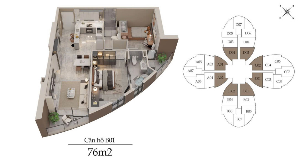 Chính Chủ Bán Căn Hộ 2Pn The Queen 360 Giải Phóng - 76M2 - Full Tiện Ích - Giá Tốt Chỉ 7 Tỷ