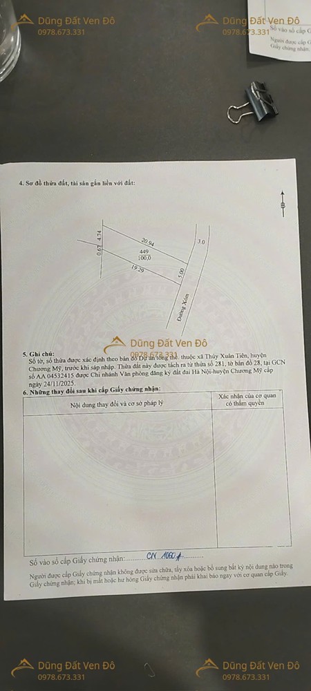 2 Lô: 100M Và 106,4M Thủy Xuân Tiên-Chương Mỹ-Hà Nội