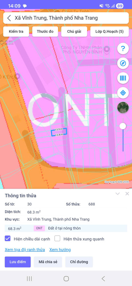 Bán Đất Thôn Võ Đông, Xã Vĩnh Trung (Cũ), Nha Trang 1,5 Tỷ/68,3M2
