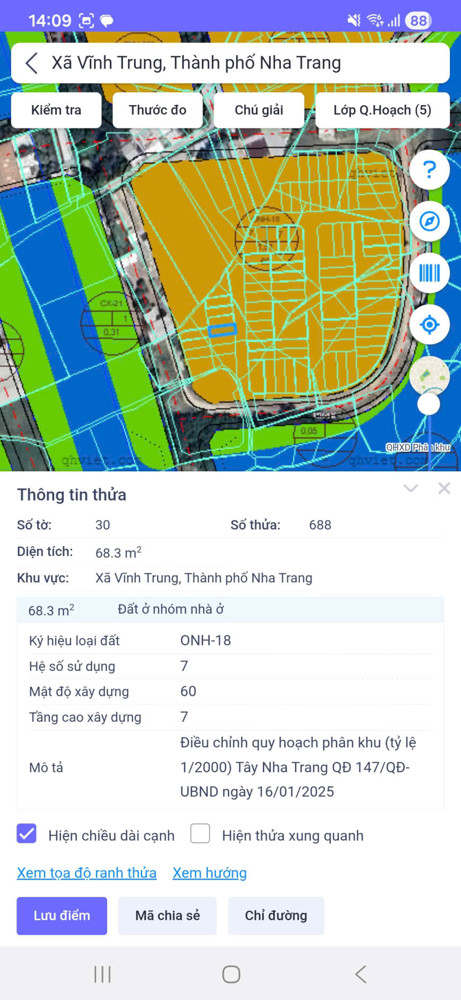 Bán Đất Thôn Võ Đông, Xã Vĩnh Trung (Cũ), Nha Trang 1,5 Tỷ/68,3M2
