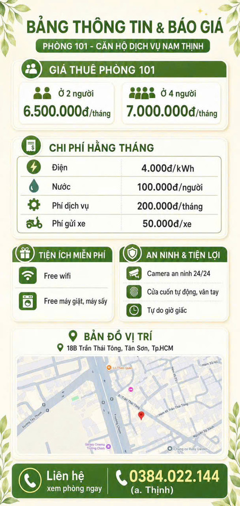 Cho Thuê Phòng 45M² Full Nội Thất – Tân Bình, Hồ Chí Minh - 6Tr500