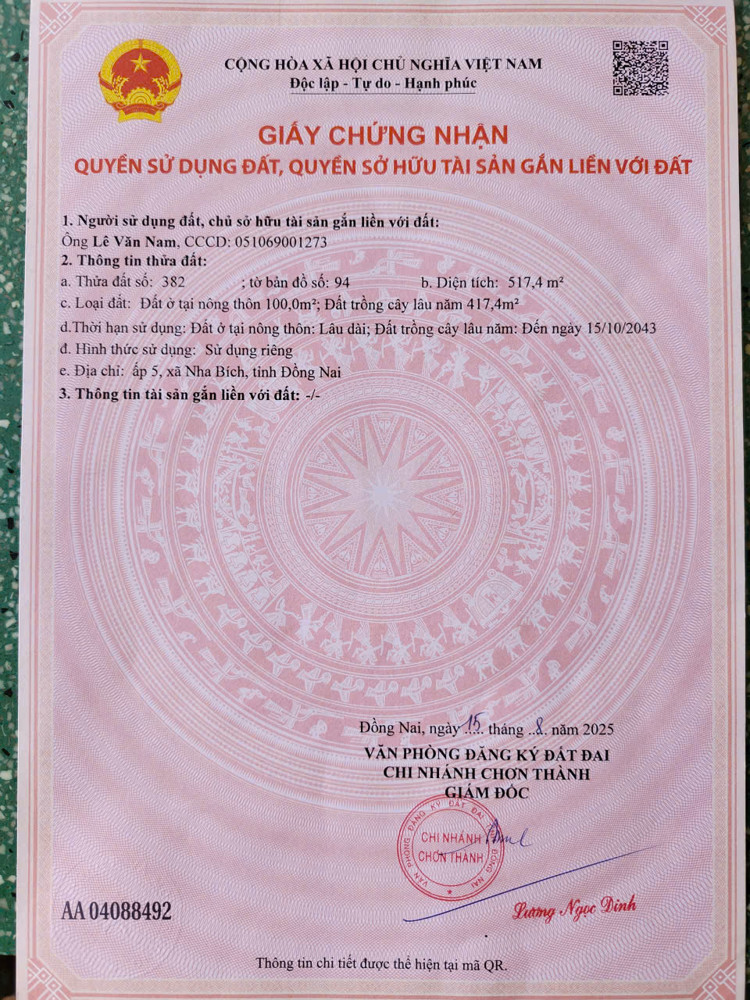 Chính Chủ Cần Bán Lô Đất Mặt Tiền Đường Bê Tông – Xã Nha Bích, Đồng Nai